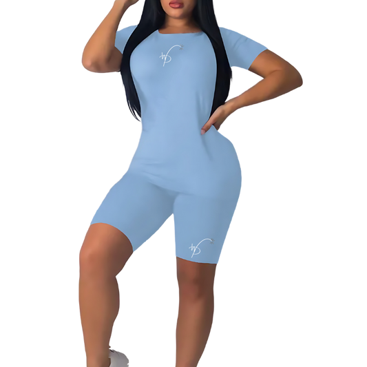 Blue Woman's Knit Short Sleeve Set